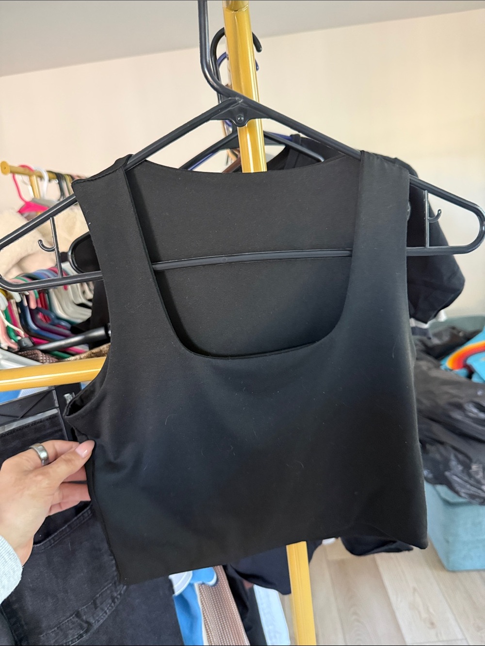 Women's Black Square Neck Crop Tank